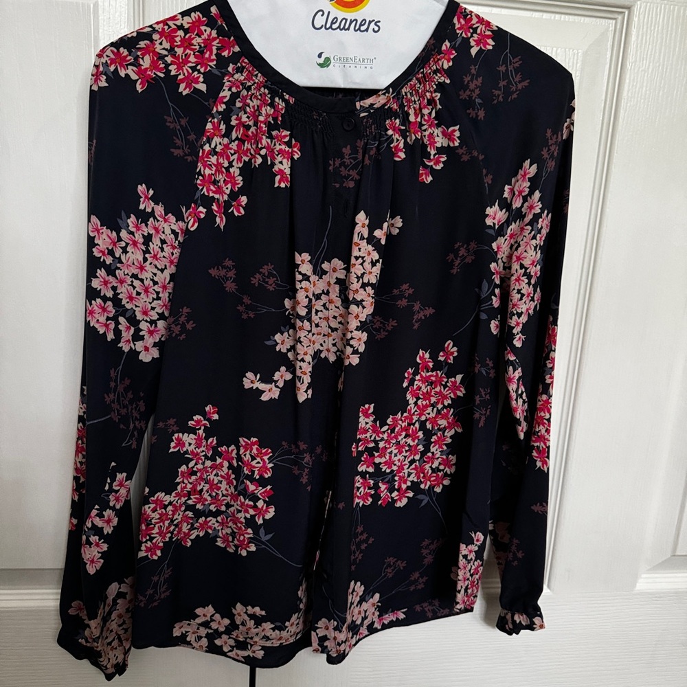 Rebecca Taylor Black and Pink Floral Blouse
